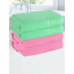 Aura Pink & Green 4 Pieces Striped Cotton 150 GSM Bath Towels-picture-17