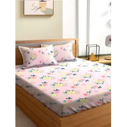 Aura Pink & Green Floral 180 TC Queen Bedsheet With 2 Pillow Covers-picture-22