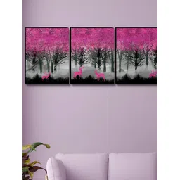 Aura Pink & Grey 3 Pieces Tree Wooden Painting Wall Art-picture-20