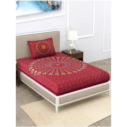 Aura Pink & Orange Floral 120 TC Single Bedsheet with 2 Pillow Covers-picture-12