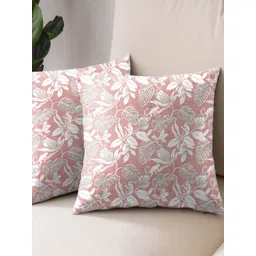 Aura Pink & White 2 Pieces Floral Square Cushion Covers-picture-29