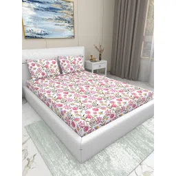 Aura Pink & White Floral 220 TC King Bedsheet with 2 Pillow Covers-picture-22