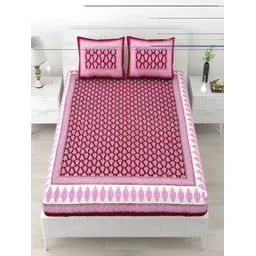 Aura Pink & White Floral Cotton 120 TC Queen Bedsheet with 2 Pillow Covers-picture-17