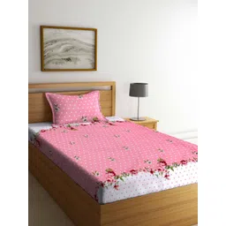 Aura Pink & White Floral Printed 350 TC Single Bedsheet Set 2.15 m x 1.50 m-picture-15