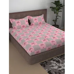 Aura Pink & White Floral Printed Cotton 180 TC Queen Bedsheet With 2 Pillow Covers-picture-30