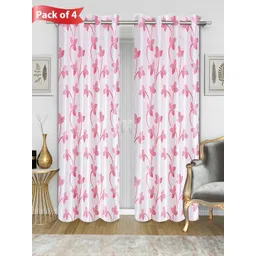 Aura Pink & White Set of 4 Floral Door Curtain-picture-29
