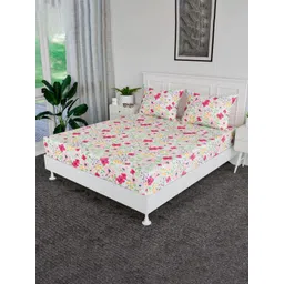 Aura Pink & Yellow Floral Printed 144 TC Cotton King Bedsheet Set 2.40 m x 2.25 m-picture-28