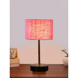 Aura Pink Textured Wood Contemporary Cylindrical Shaped Table Lamp-picture-19