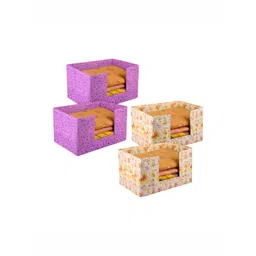 Aura Purple & Off White 4 Pcs Floral Printed Saree Organisers-picture-19