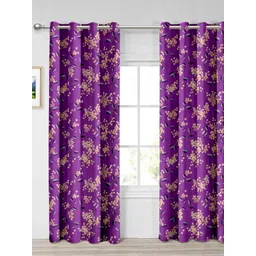 Aura Purple & Peach 2 Pieces Light Blocking Long Door Curtains image 3