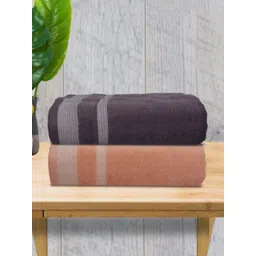 Aura Purple & Peach-Coloured 2 Striped Cotton 400 GSM Bath Towel-picture-11