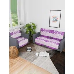 Aura Purple & White 6 Pieces Printed Cotton 2+1 Seater Sofa Covers-picture-37