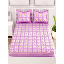 Aura Purple & White Floral Cotton 120 TC Queen Bedsheet with 2 Pillow Covers-picture-24