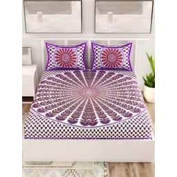 Aura Purple & White Floral Cotton 120 TC Queen Bedsheet with 2 Pillow Covers-picture-32