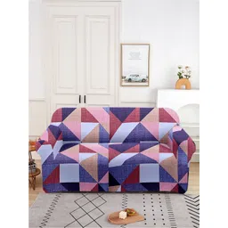 Aura Purple & White Printed 2 Seater Sofa Cover With Arms-picture-23