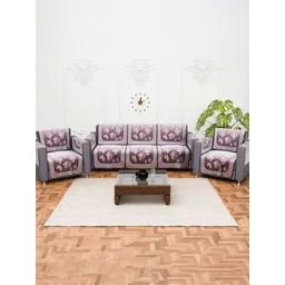 Aura Purple & White Printed Cotton Sofa Cover With Arms-picture-16