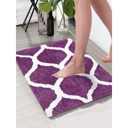 Aura Purple & White Printed Rectangular 1850 GSM Anti Skid Bath Rug image 1