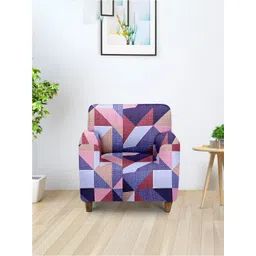 Aura Purple & White Printed Single Seater Sofa Cover With Arms-picture-22