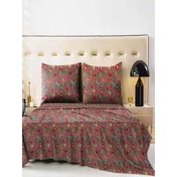 Aura Red & Green Floral Printed 230 TC Microfiber King Bedsheet Set 1.04 m x 90 cm-picture-26