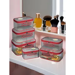 Aura Red & Transparent 6 Pieces Adjustable Compartment Makeup Organisers-picture-12