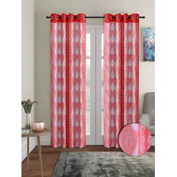 Aura Red & White 2 Pieces Ethnic Motifs Long Door Curtains-picture-26