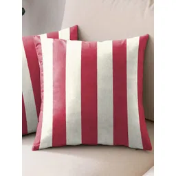 Aura Red & White 2 Pieces Striped Square Cushion Covers-picture-35