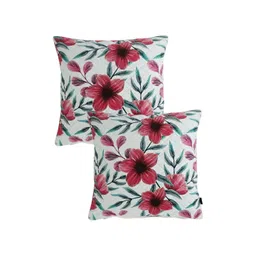 Aura Red & White 2Pcs Floral Velvet Square Cushion Covers-image-26