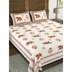 Aura Red & White Ethnic Motifs 120 TC King Bedsheet with 2 Pillow Covers-picture-19