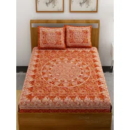 Aura Red & White Ethnic Motifs Cotton 120 TC Queen Bedsheet with 2 Pillow Covers-picture-11
