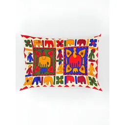 Aura Red & White Ethnic Motifs Cotton 120 TC Queen Bedsheet with 2 Pillow Covers image 2