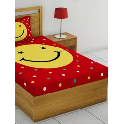 Aura Red & Yellow Geometric 120 TC Single Bedsheet with 2 Pillow Covers-picture-21