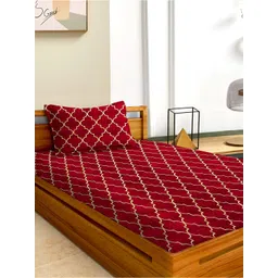 Aura Red & Yellow Geometric Microfiber 180 TC Single Bedsheet with 1 Pillow Covers-image-29