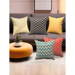 Aura Red & Yellow Set of 5 Floral Square Cushion Covers-picture-38