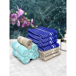 Aura Set of 12 Blue & Beige Striped Pure Cotton 150 GSM Hand Towels-picture-15