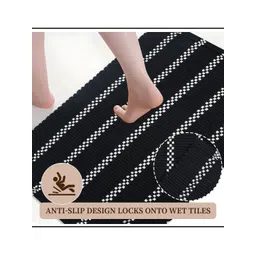 Aura Set Of 3 Black Striped Cotton Bath Rugs image 3