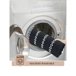 Aura Set Of 3 Black Striped Cotton Bath Rugs image 2