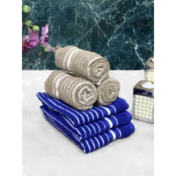 Aura Set of 6 Beige & Blue Striped Pure Cotton 150 GSM Hand Towels-picture-16