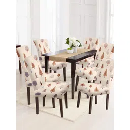 Aura Set Of 6 Beige & Brown Printed Chair Covers-picture-28