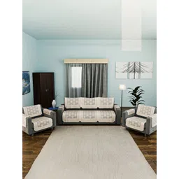 Aura Set of 6 Coffee Brown Printed Cotton Sofa Cover With Arms-picture-15