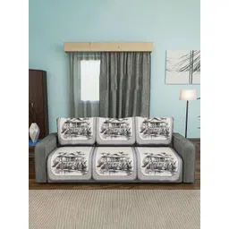 Aura Set of 6 Grey Printed Cotton Sofa Cover-picture-14