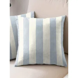 Aura Silver-Toned & White 2 Pieces Striped Square Cushion Covers-picture-39