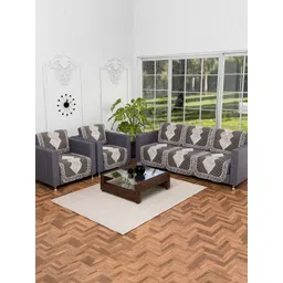 Aura Stone Myura Grey & Brown 10 Pieces Geometric Printed 5 Seater Cotton Sofa Covers-picture-26