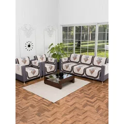 Aura Stone Ultra Cream-Coloured & Black 16 Pieces Geometric Printed 5 Seater Sofa Covers-picture-34