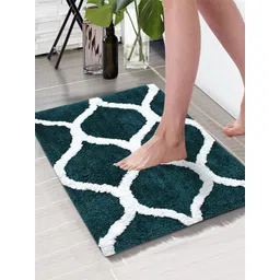 Aura Teal Blue & White Printed Rectangular 1850 GSM Microfiber Bath Rug-picture-25