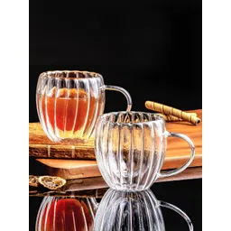 Aura Transparent 2 Pieces Textured Glass Glossy Mugs 250 ml Each-picture-23