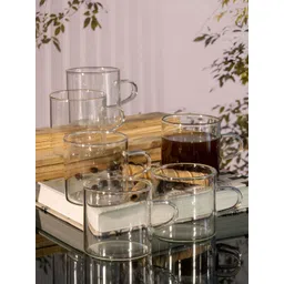 Aura Transparent 6 Pieces Glass Dishwasher Safe Glossy Mugs 150ml Each-picture-12