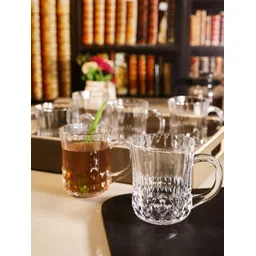 Aura Transparent 6 Pieces Textured Glass Glossy Mugs 180 ml Each-picture-15