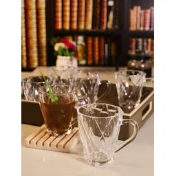 Aura Transparent 6 Pieces Textured Glass Glossy Mugs 180ml Each-picture-13