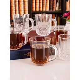 Aura Transparent 6 Pieces Textured Glass Glossy Mugs 210 ml Each-picture-17
