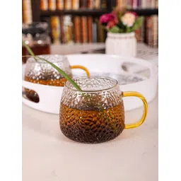 Aura Transparent & Beige 2 Pieces Textured Glass Glossy Mugs 440ml Each-picture-29